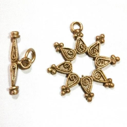 Antiqued Brass Starburst Floral Toggle Clasp