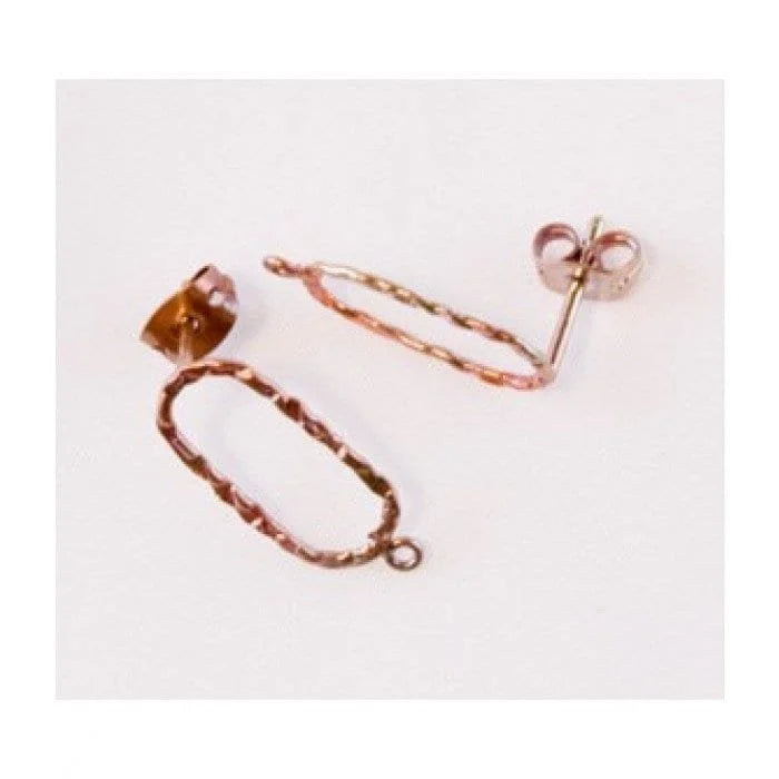 Hammered Oblong Wire Post Earring with Loop Post = 10mm Long - 13 Pieces Copper Fire Torched