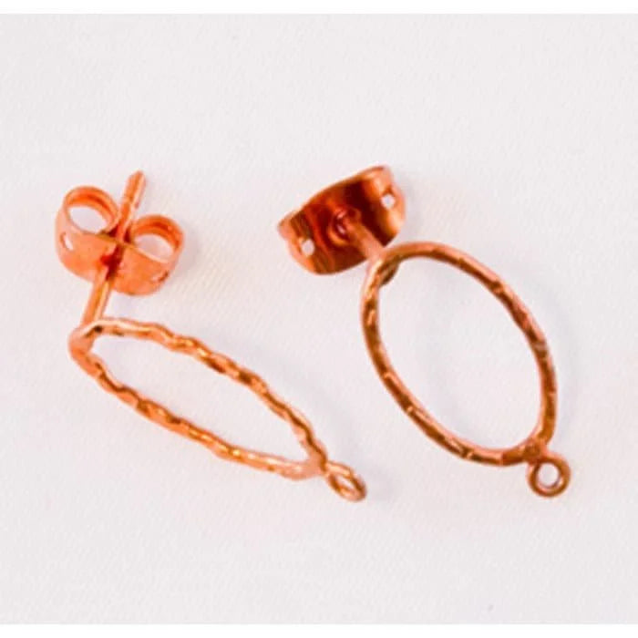 Hammered Oval Wire Post Earring with Loop Post - 14 Pieces Copper Fire Torched