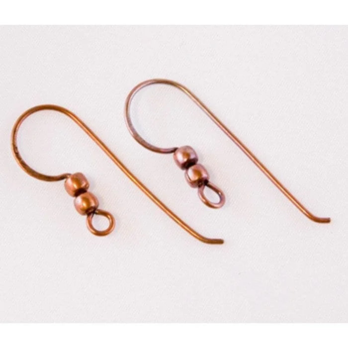 French Hook Ear Wire with Double 3.25mm Beads - 14 Pieces Copper Fire Torched