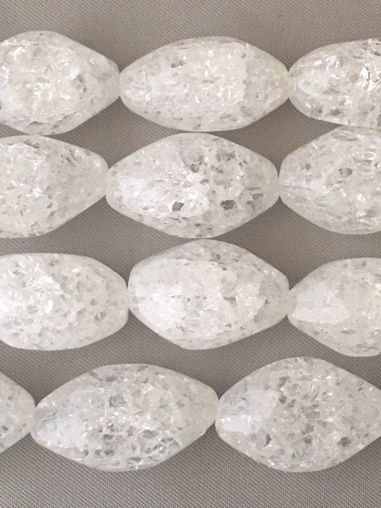 Large Natural Hand Cut Oval Cracked Quartz Beads