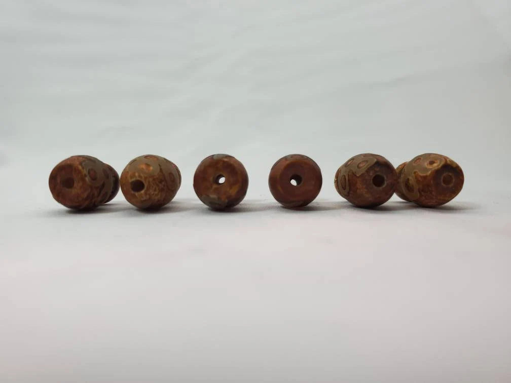 Unique hand carved fire etched natural jade beads