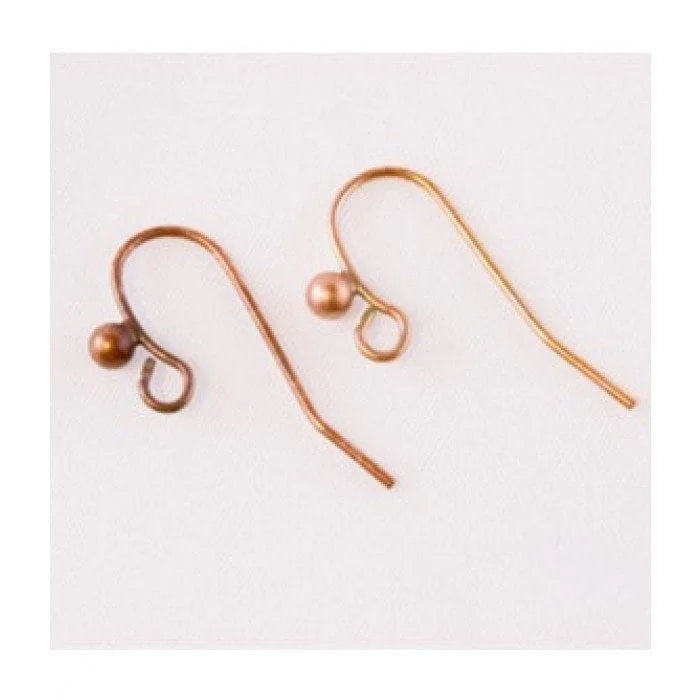 French Hook Ear Wire with Ball Accent - 20 Pieces Copper Fire Torched