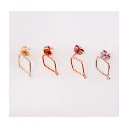 Flat and Round Wire Diamond Post Earring with Loop - 15 Pieces Copper Fire Torched