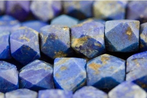 Natural Authentic Carved Afghan Lapis Faceted Cubes with Pyrite veins- Great Quality