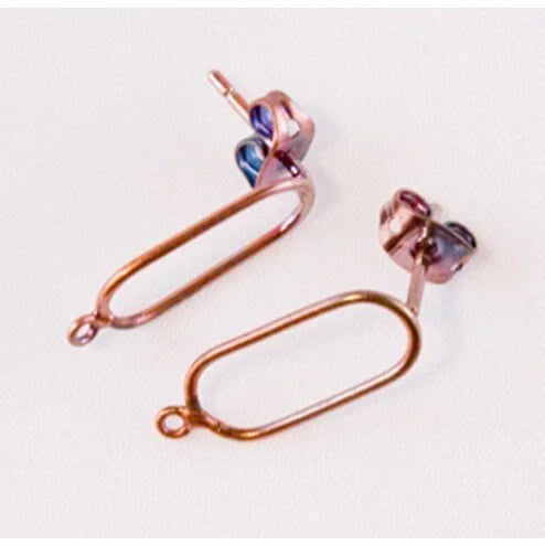 Round-Wire Oblong Post Earring with Loop - 13 Pieces Copper Fire Torched