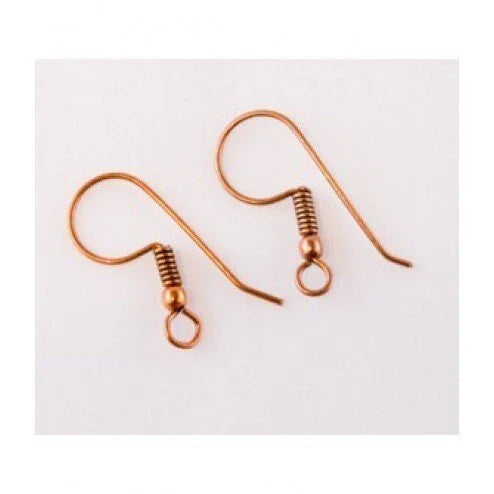 French Hook Ear Wire with 2.5mm Bead- 22 Pieces Copper Fire Torched