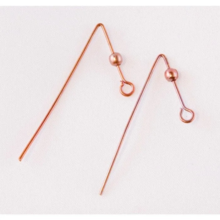 Modern Angled French Hook Ear Wire with 3.25mm Bead- 12 Pieces Copper Fire Torched