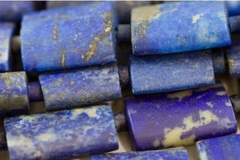 Natural Large Afghan Lapis Flat Cylinder Beads with Pyrite veins- Great Quality