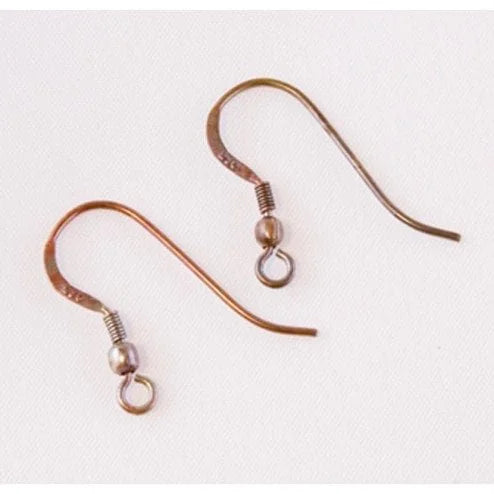 French Hook Ear Wire with 2.5mm Bead- 30 Pieces Copper Fire Torched