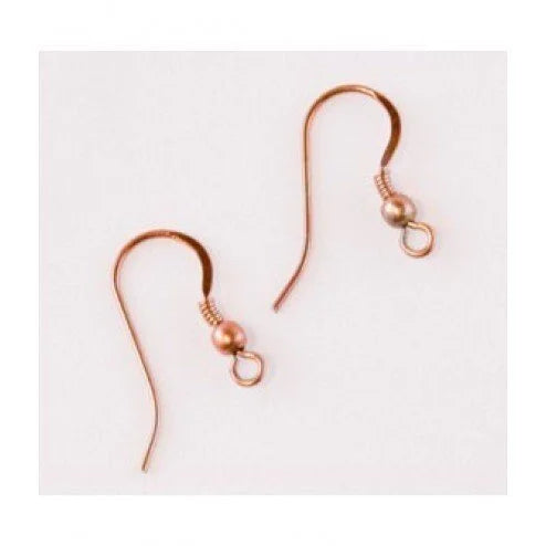 French Hook Ear Wire with  3mm Bead  - 15 Pieces Copper Fire Torched