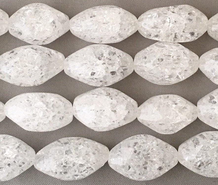 Large Natural Hand Cut Oval Cracked Quartz Beads
