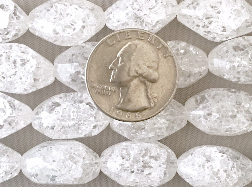 Large Natural Hand Cut Oval Cracked Quartz Beads