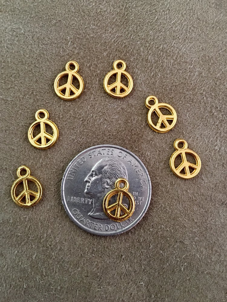 15 Tiny Charms Teeny Petite Peace Sign Charm or Pendant Silver Tone