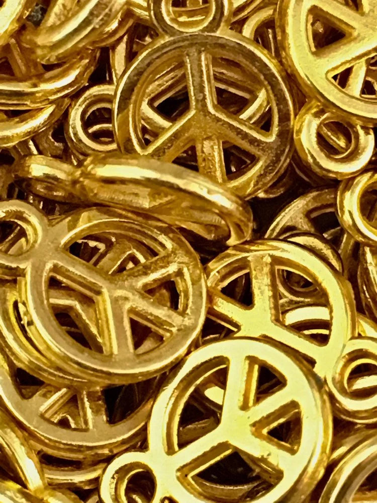 15 Tiny Charms Teeny Petite Peace Sign Charm or Pendant Silver Tone