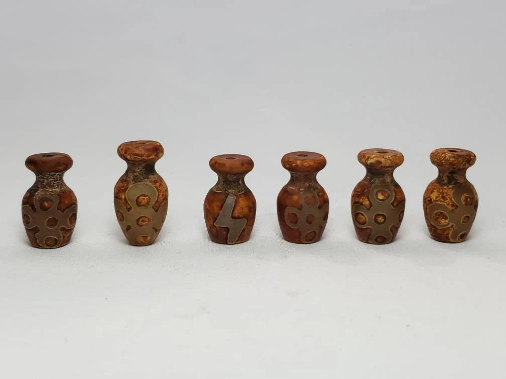 Unique hand carved fire etched natural jade beads