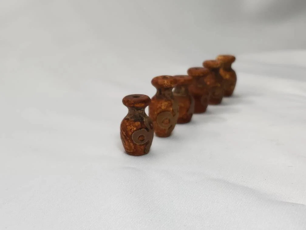 Unique hand carved fire etched natural jade beads
