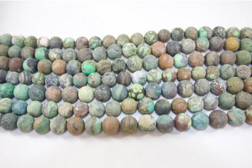 Natural Green Brown Afghan Turquoise Round Beads - Extremely High Quality!