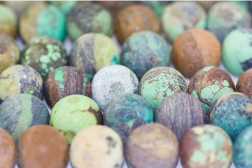 Natural Green Brown Afghan Turquoise Round Beads - Extremely High Quality!