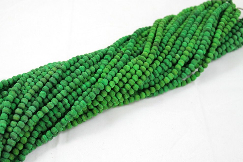 Hand Carved Pistachio Green Dyed Natural Olive Wood Round Beads