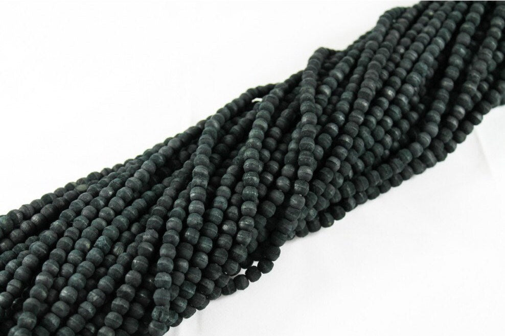 Hand Carved Pepper Black Dyed Natural Olive Wood Round Beads