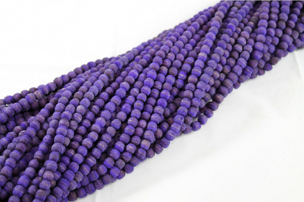 Hand Carved Sumac Purple Dyed Natural Olive Wood Round Beads