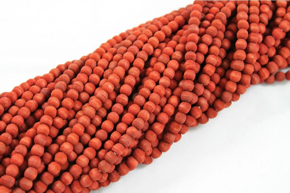 Hand Carved Paprika Red Dyed Natural Olive Wood Round Beads