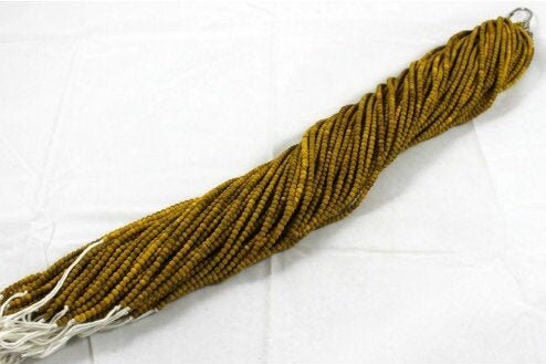 Hand Carved Tumeric Yellow  Dyed Natural Olive Wood Rondelle Beads