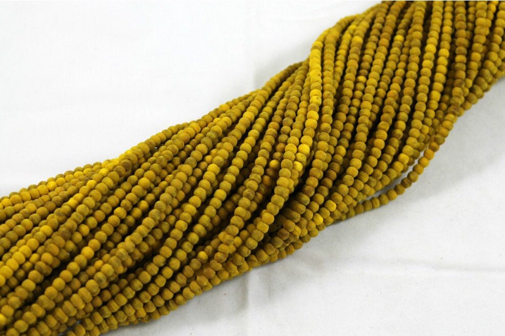 Hand Carved Tumeric Yellow  Dyed Natural Olive Wood Rondelle Beads